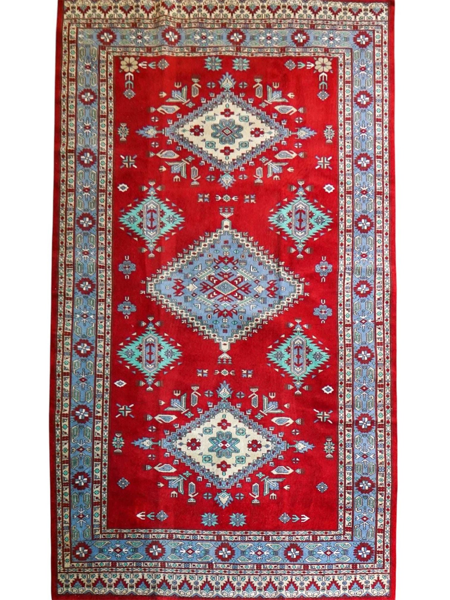  パキスタン手織り絨毯 209×127cm｜メリノウール使用・天然染料のトライバルデザインラグ