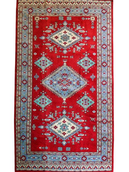  パキスタン手織り絨毯 209×127cm｜メリノウール使用・天然染料のトライバルデザインラグ