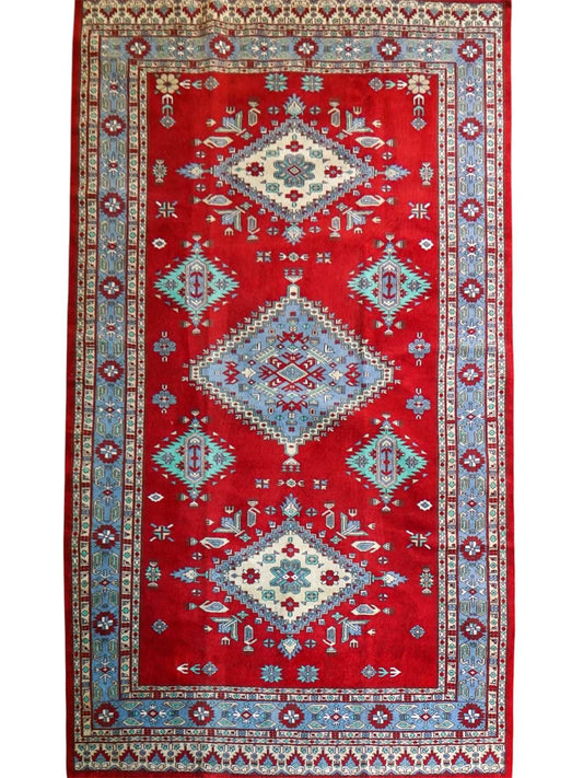  パキスタン手織り絨毯 209×127cm｜メリノウール使用・天然染料のトライバルデザインラグ