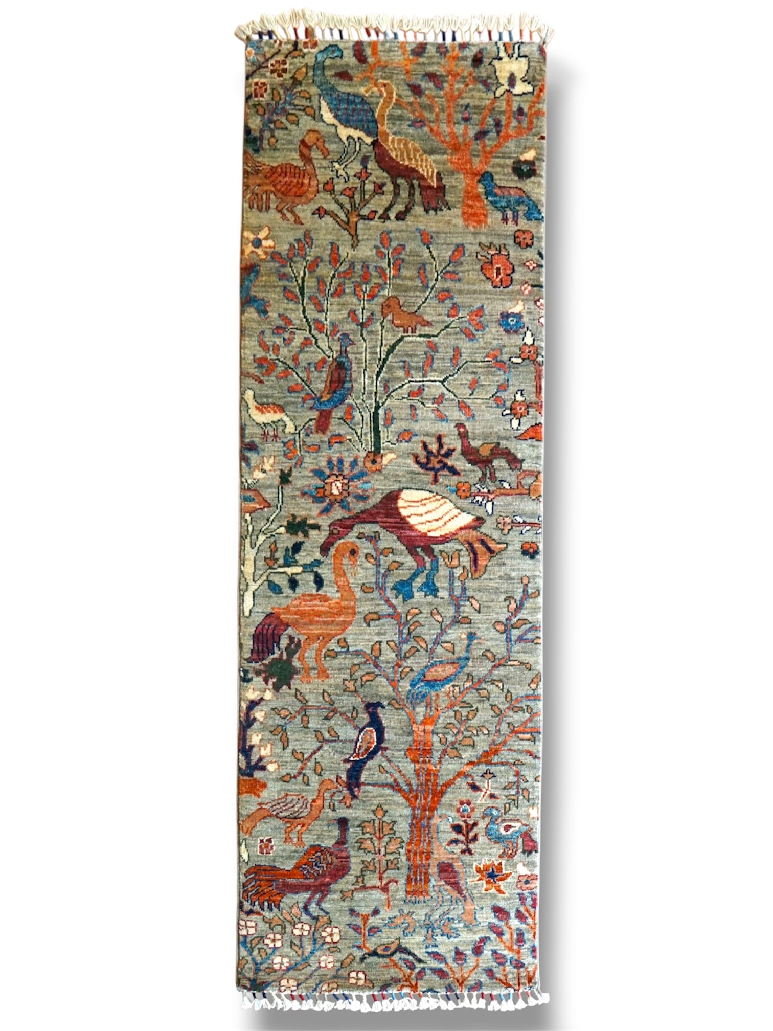  アフガニスタン ガズニ産 手織り絨毯 177×62cm ランナー｜生命の樹と鳥文様