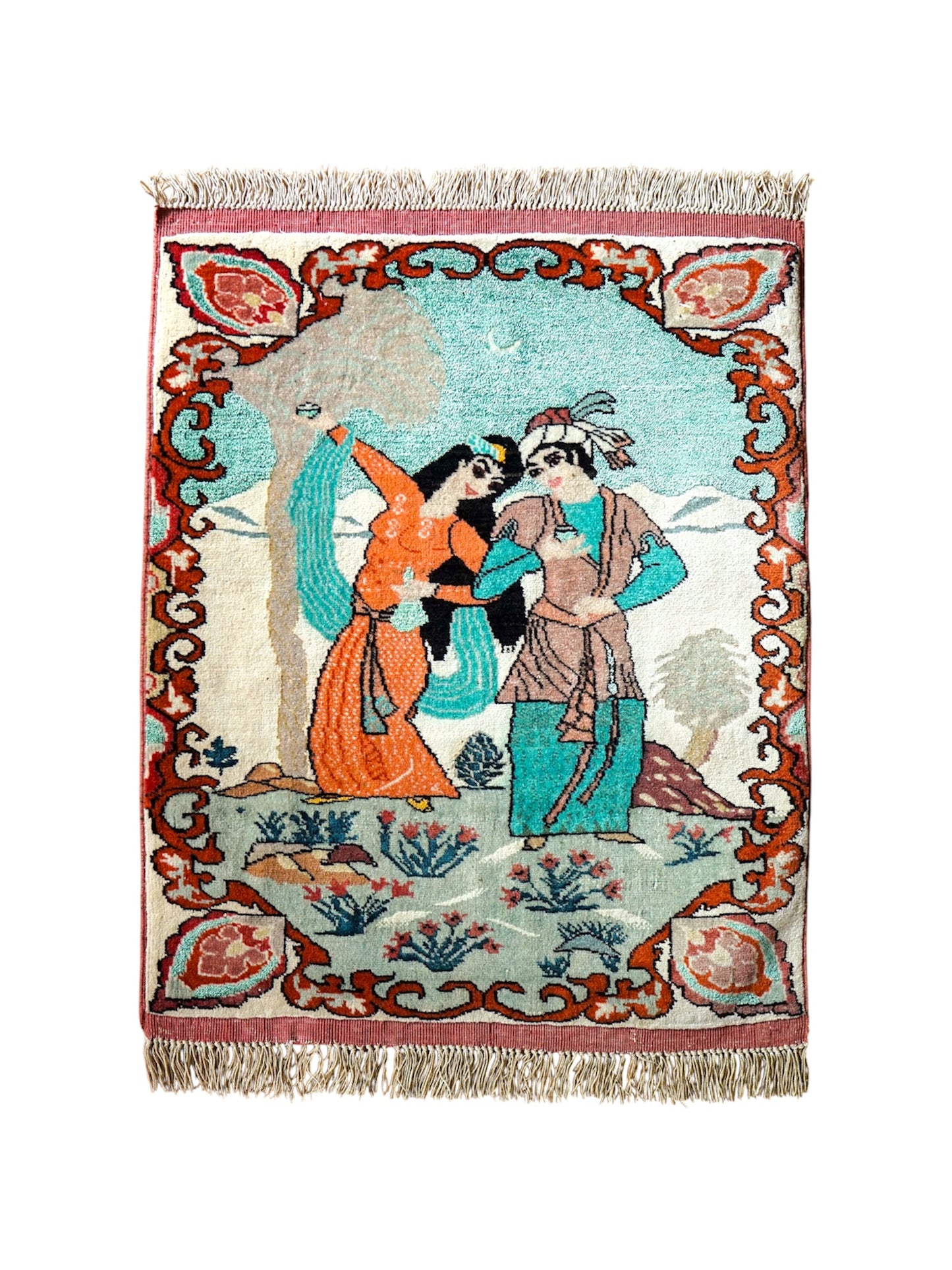  ペルシャ トルクメン絨毯 61×50cm｜ウール＆シルク 手織りアートラグ