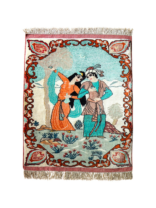  ペルシャ トルクメン絨毯 61×50cm｜ウール＆シルク 手織りアートラグ