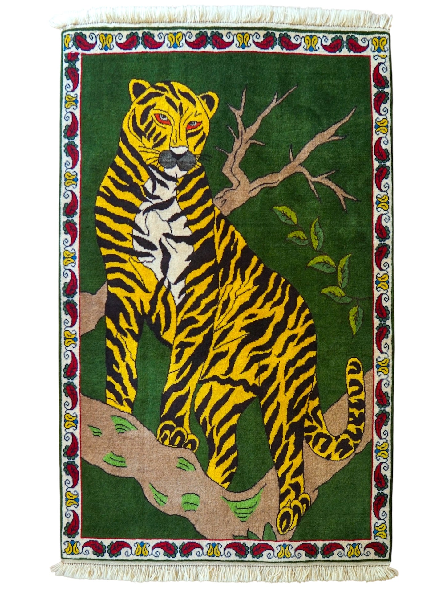  ペルシャ手織り絨毯 カシュカイ族 147×102cm 虎モチーフ 天然染料ウール
