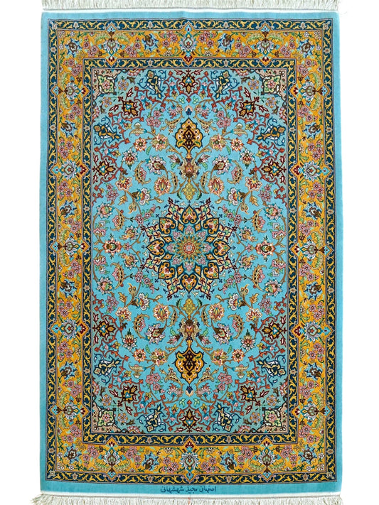  ペルシャ絨毯 イスファハン産 シャーシャハニ工房 約170×115cm｜コルクウールとシルク