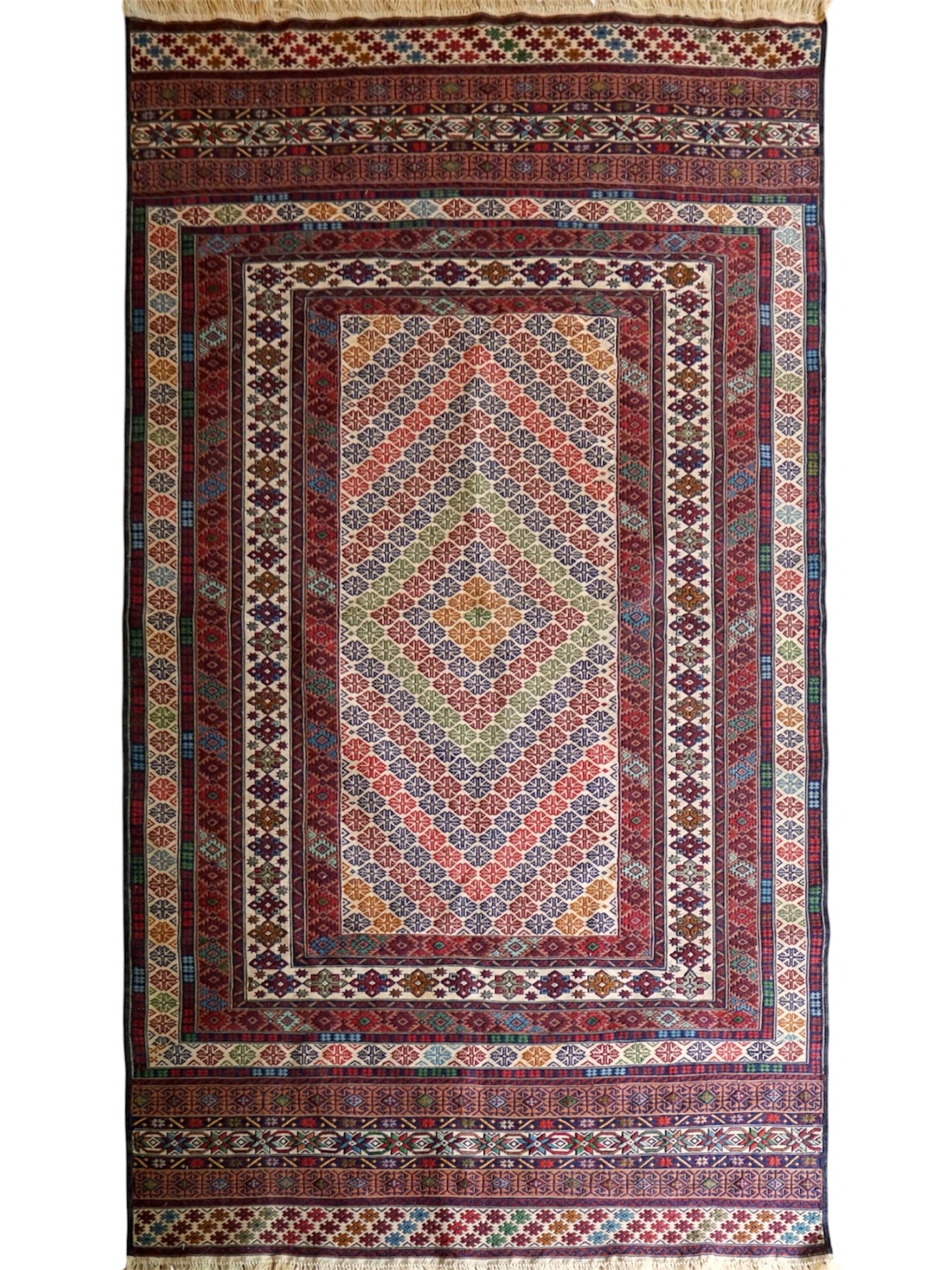  ペルシャ手織りキリム 200×125cm｜伝統トライバルラグ 平織りラグ ウール100％