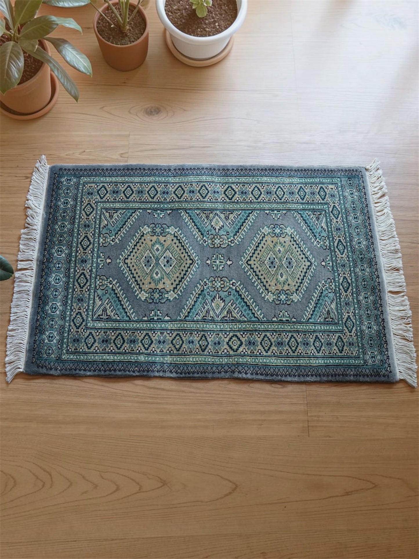  パキスタン手織り絨毯 95×62cm｜ニュージーランド産メリノウール使用 玄関マット