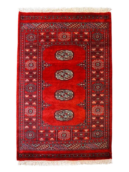  114×80cm トルクメン ボハララグ 手織り絨毯 パキスタン絨毯