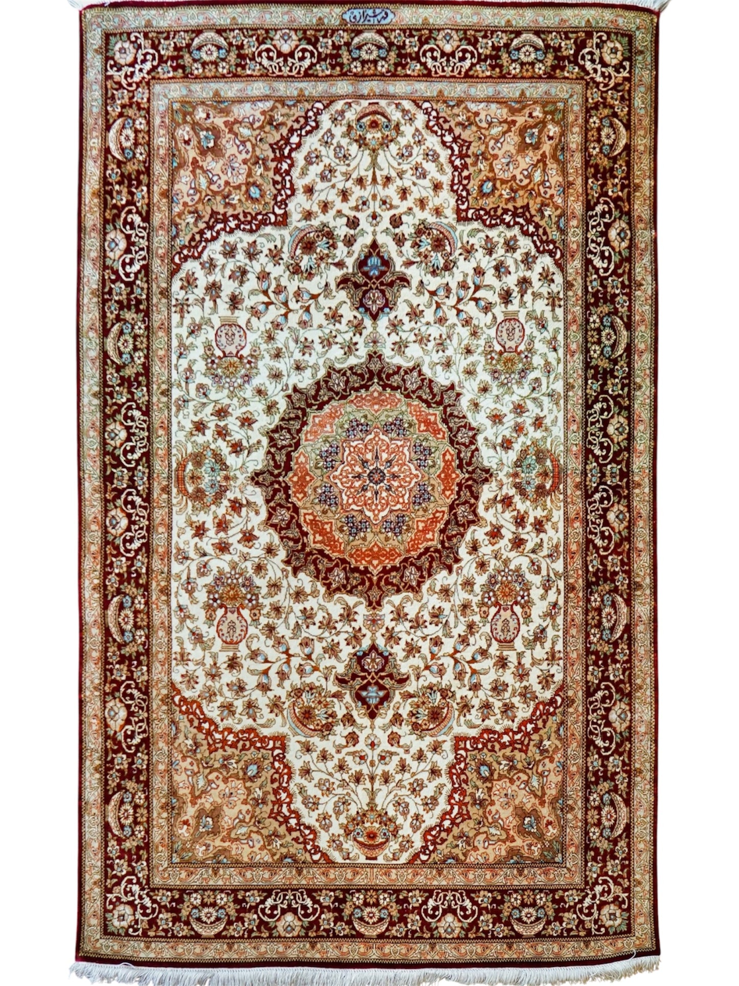  ペルシャ手織り絨毯 クム産 シルク100% シラージ工房 147×97cm