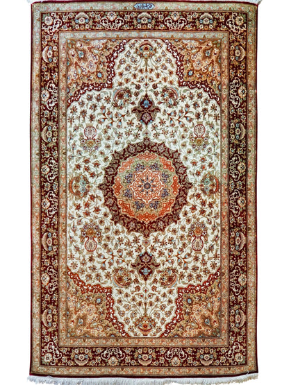  ペルシャ手織り絨毯 クム産 シルク100% シラージ工房 147×97cm