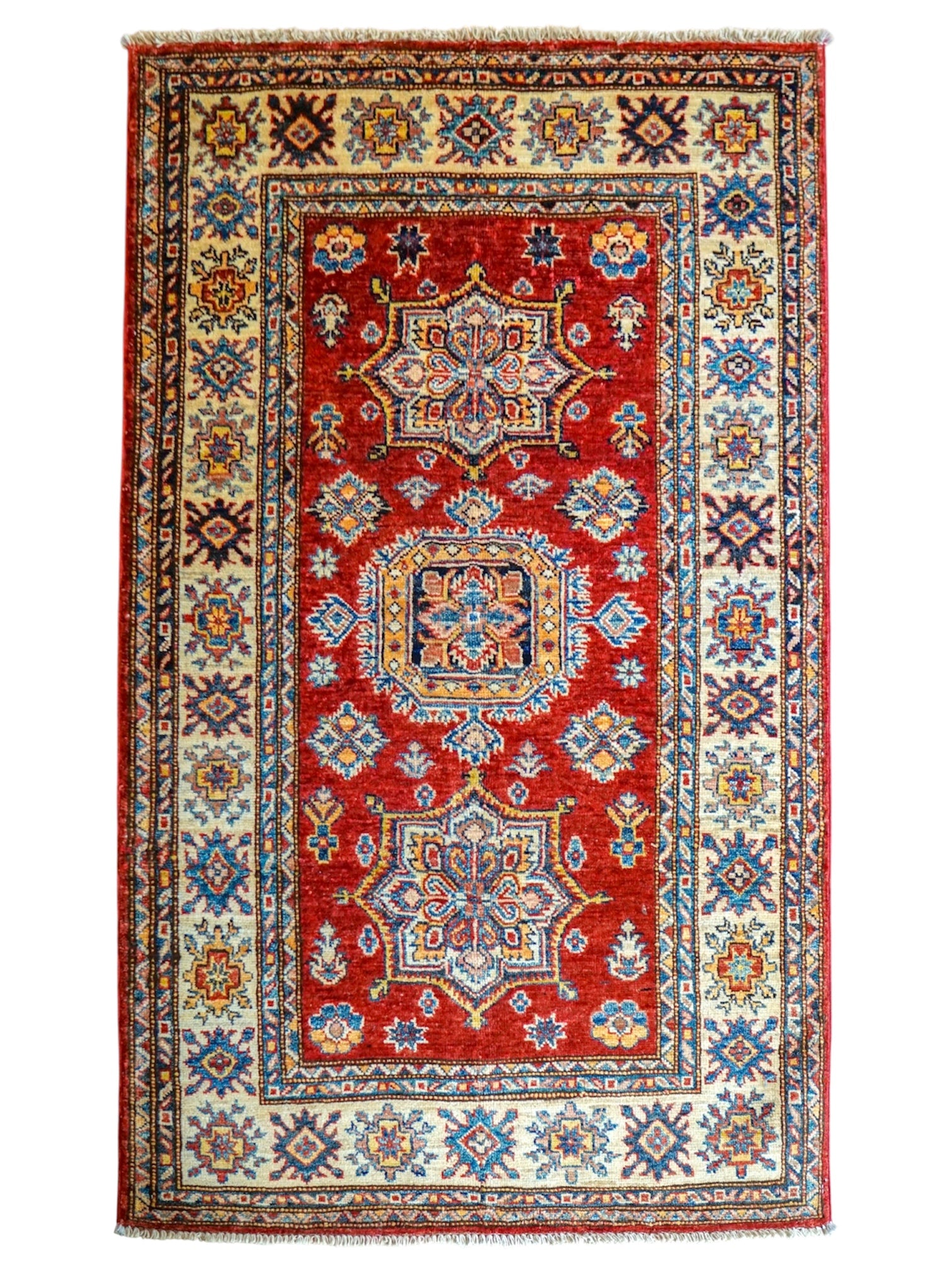  アフガニスタン手織り絨毯 ガズニーウール カザックデザイン 150×98cm