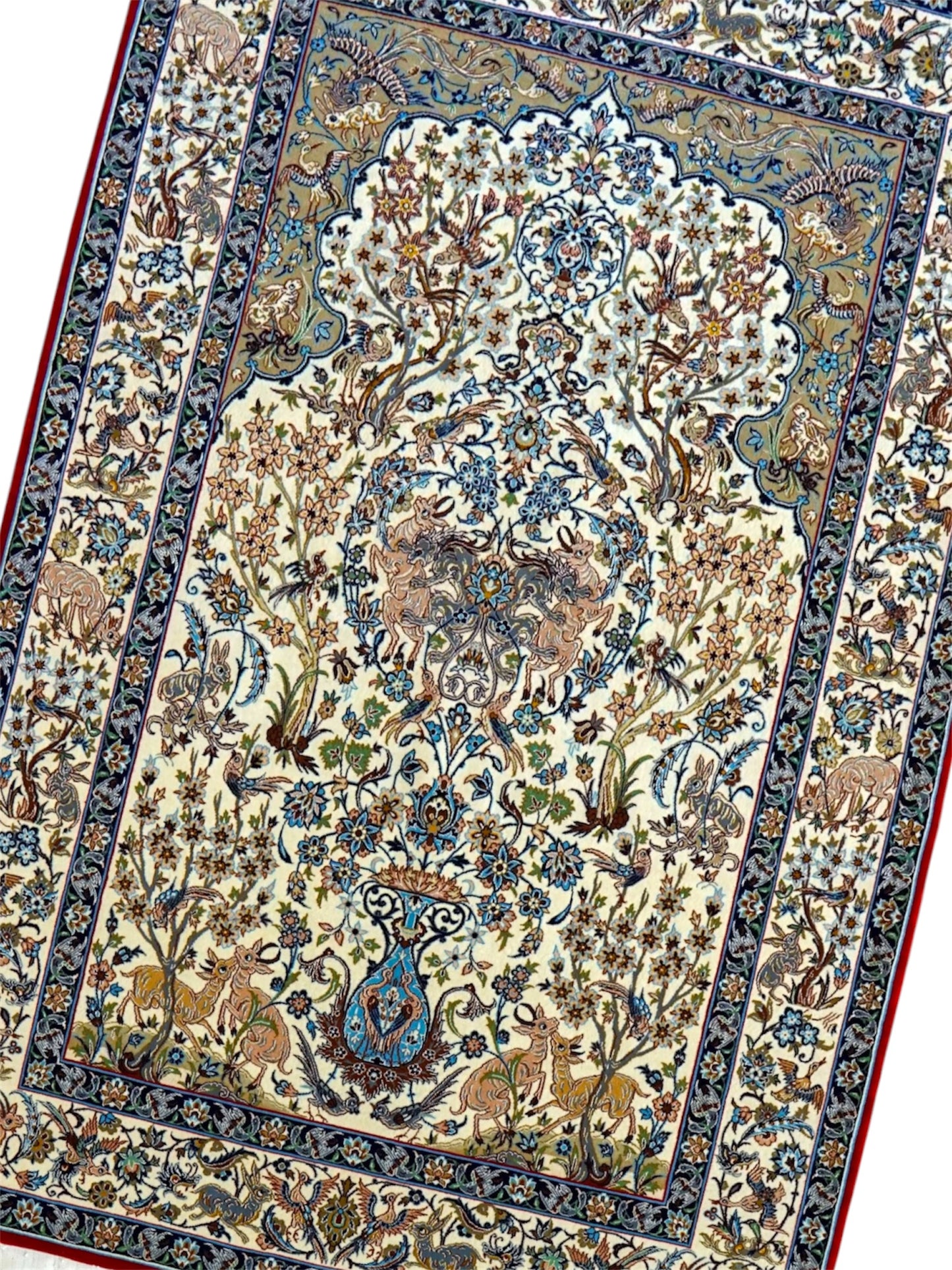  ペルシャ絨毯 オールドイスファハン産 サラフ・マームリ工房 約168×120cm｜コルクウール＆シルク 手織り ペルシャ絨毯