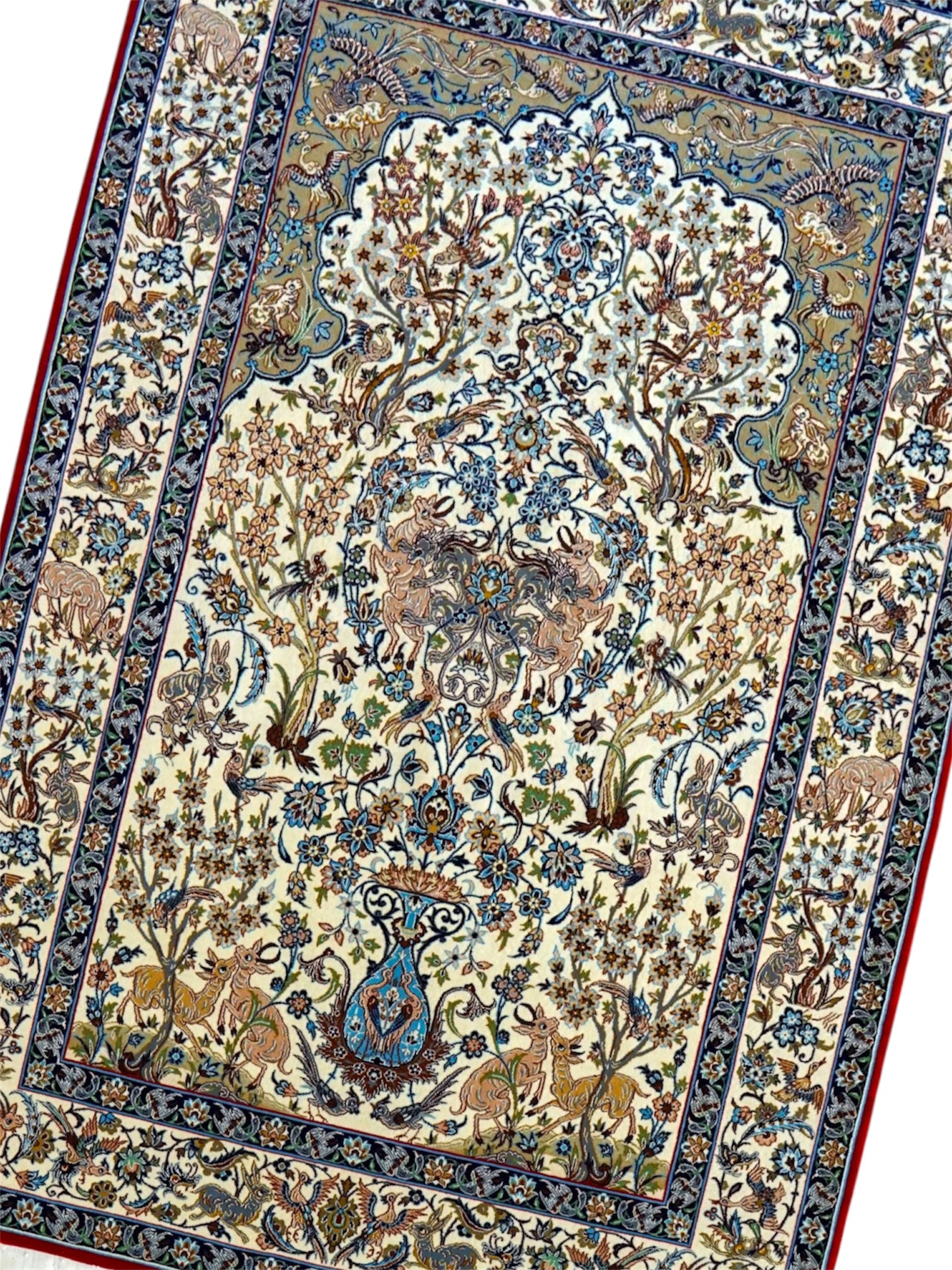  ペルシャ絨毯 オールドイスファハン産 サラフ・マームリ工房 約168×120cm｜コルクウール＆シルク 手織り ペルシャ絨毯