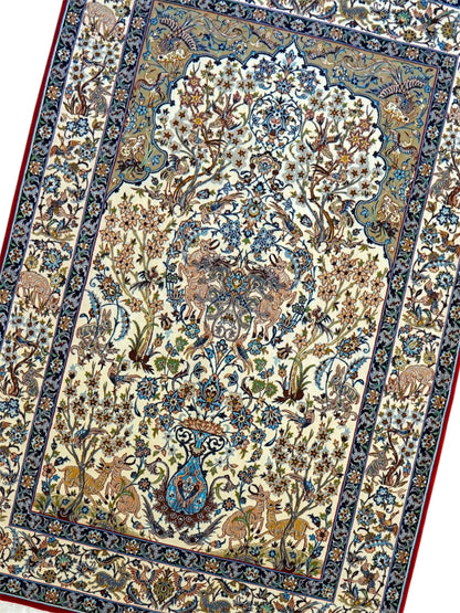  ペルシャ絨毯 オールドイスファハン産 サラフ・マームリ工房 約168×120cm｜コルクウール＆シルク 手織り ペルシャ絨毯