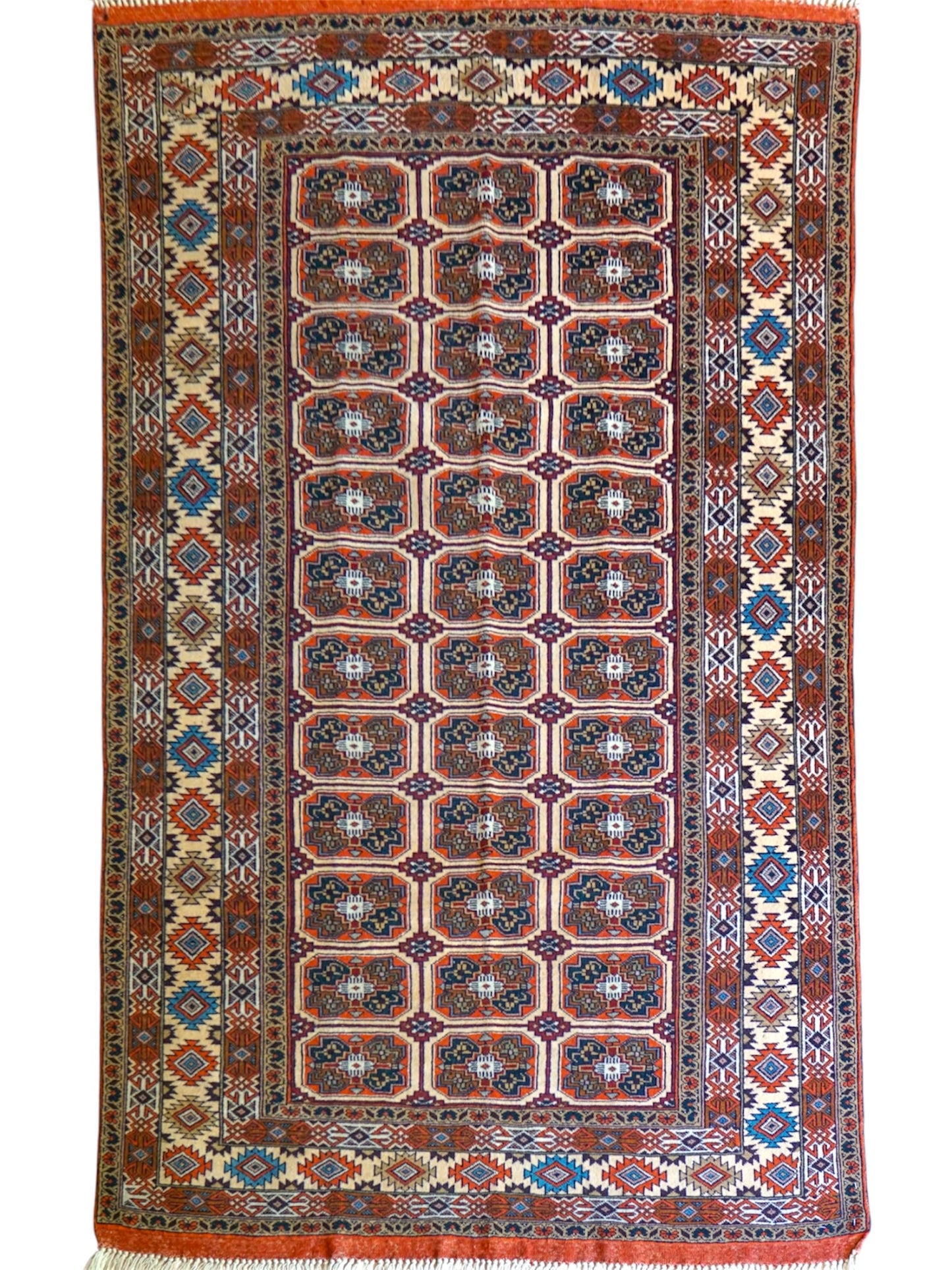  手織り ペルシャ絨毯 トルクメン ボハラ 174×120cm｜伝統のギュル文様が美しい一枚