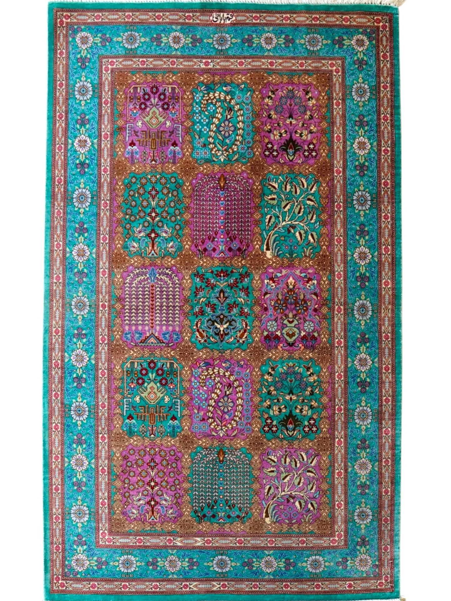  ペルシャ絨毯　クム産　ババイ房　シルク 100%　証明書 121×76cm　