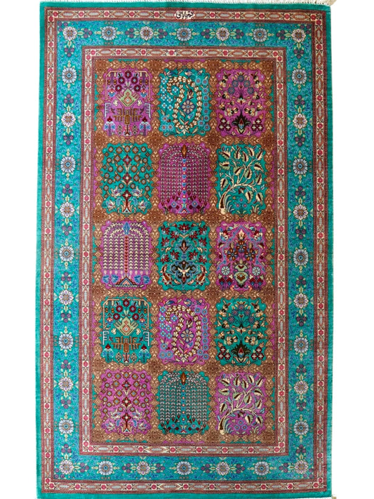  ペルシャ絨毯　クム産　ババイ房　シルク 100%　証明書 121×76cm　