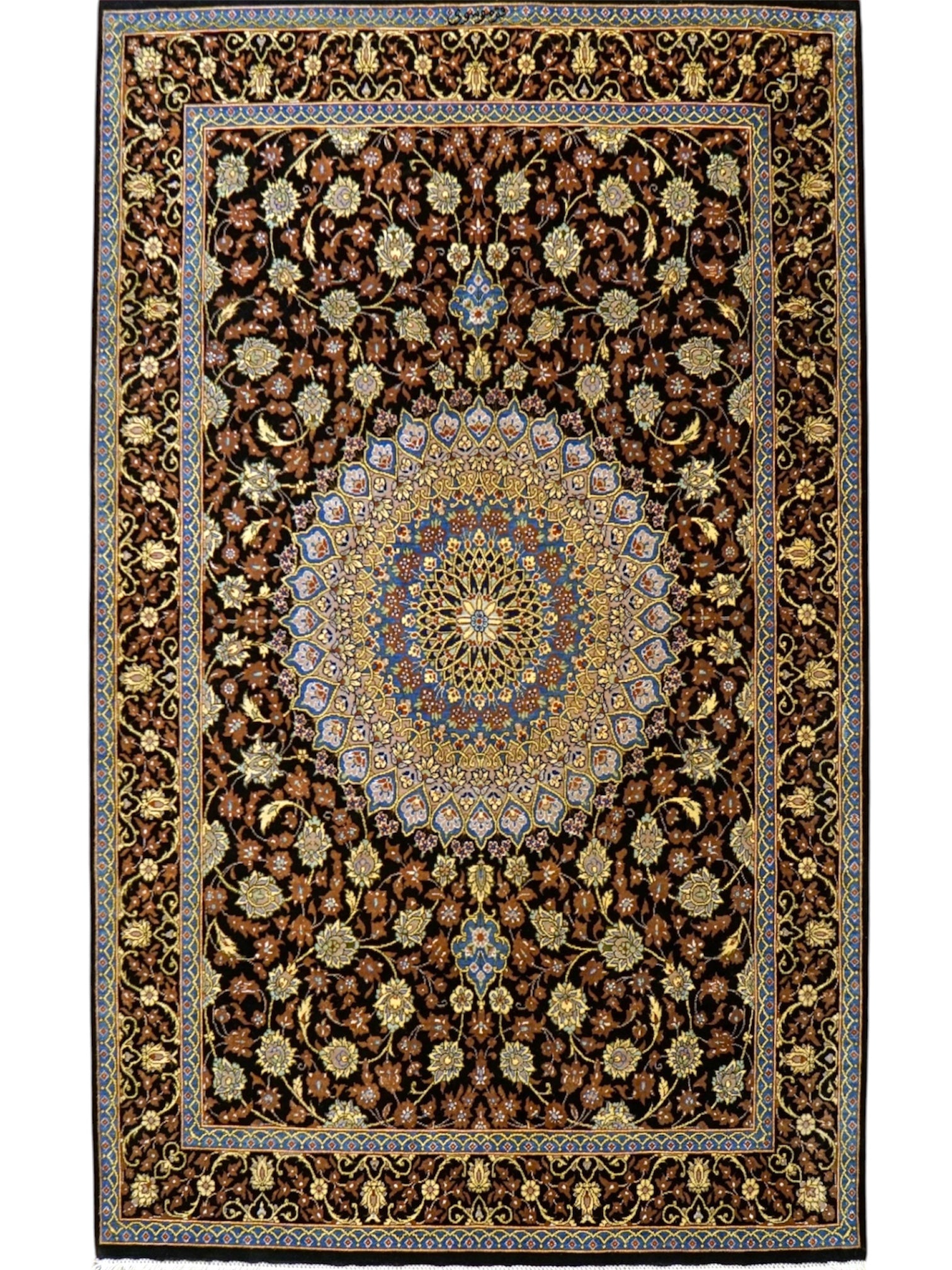  ペルシャ絨毯 クム産 シルク100％ ムサビイ工房 121×79cm｜手織り・シルクラグ・メダリオンデザイン