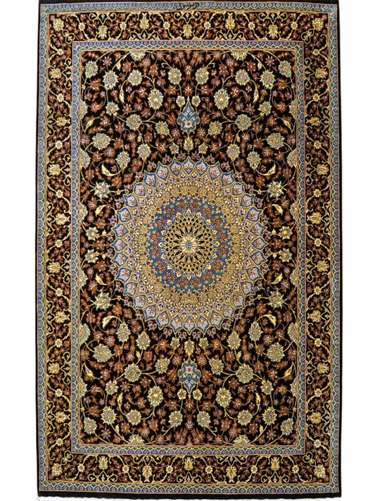  ペルシャ絨毯 クム産 シルク100％ ムサビイ工房 121×79cm｜手織り・シルクラグ・メダリオンデザイン