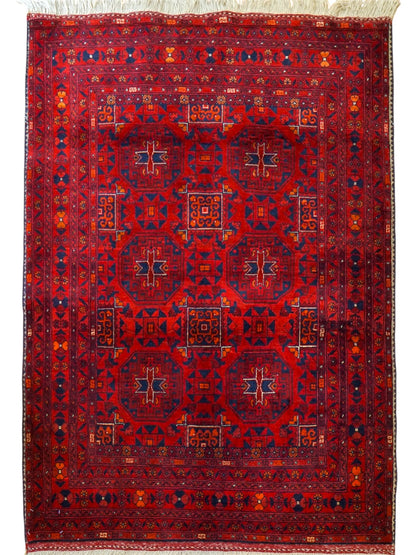  アフガン手織り絨毯 カールモハメディ Biljik最高品質 143×102cm｜メリノウール100％・トライバルラグ