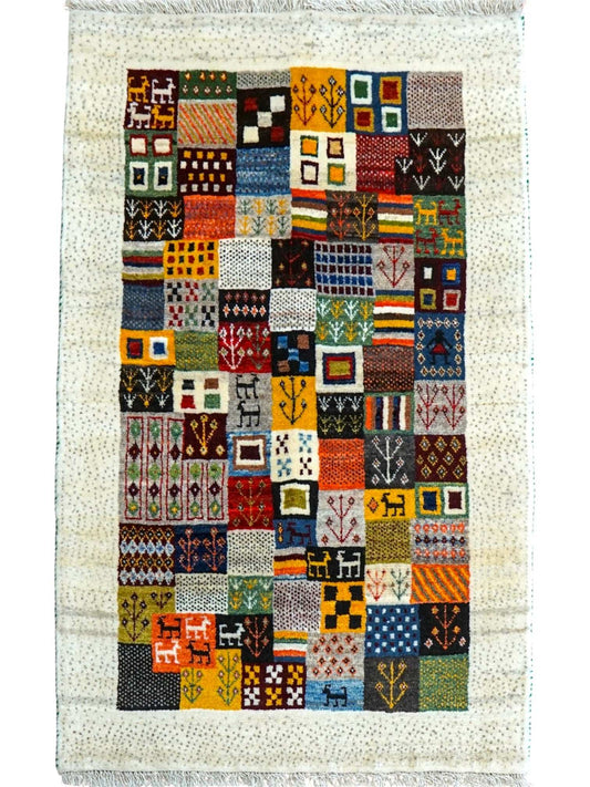  ペルシャ絨毯 カシュクリ ギャッベ リズバフトギヤべ 130×85cm