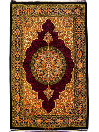  手織りペルシャ絨毯 クム産  ダラクシャンダ工房 122×78cm   シルク100%