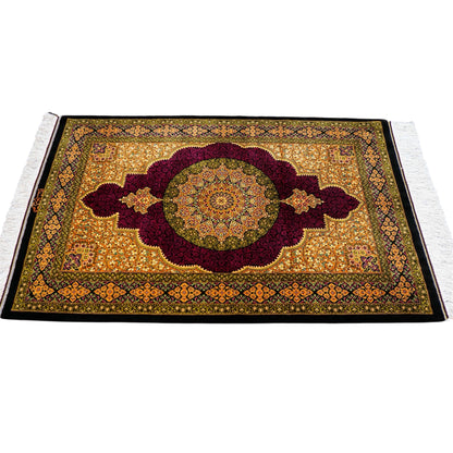  手織りペルシャ絨毯 クム産  ダラクシャンダ工房 122×78cm   シルク100%