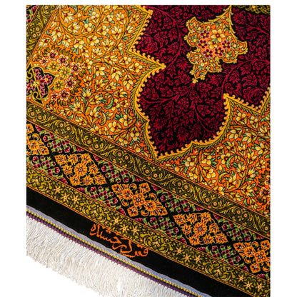  手織りペルシャ絨毯 クム産  ダラクシャンダ工房 122×78cm   シルク100%