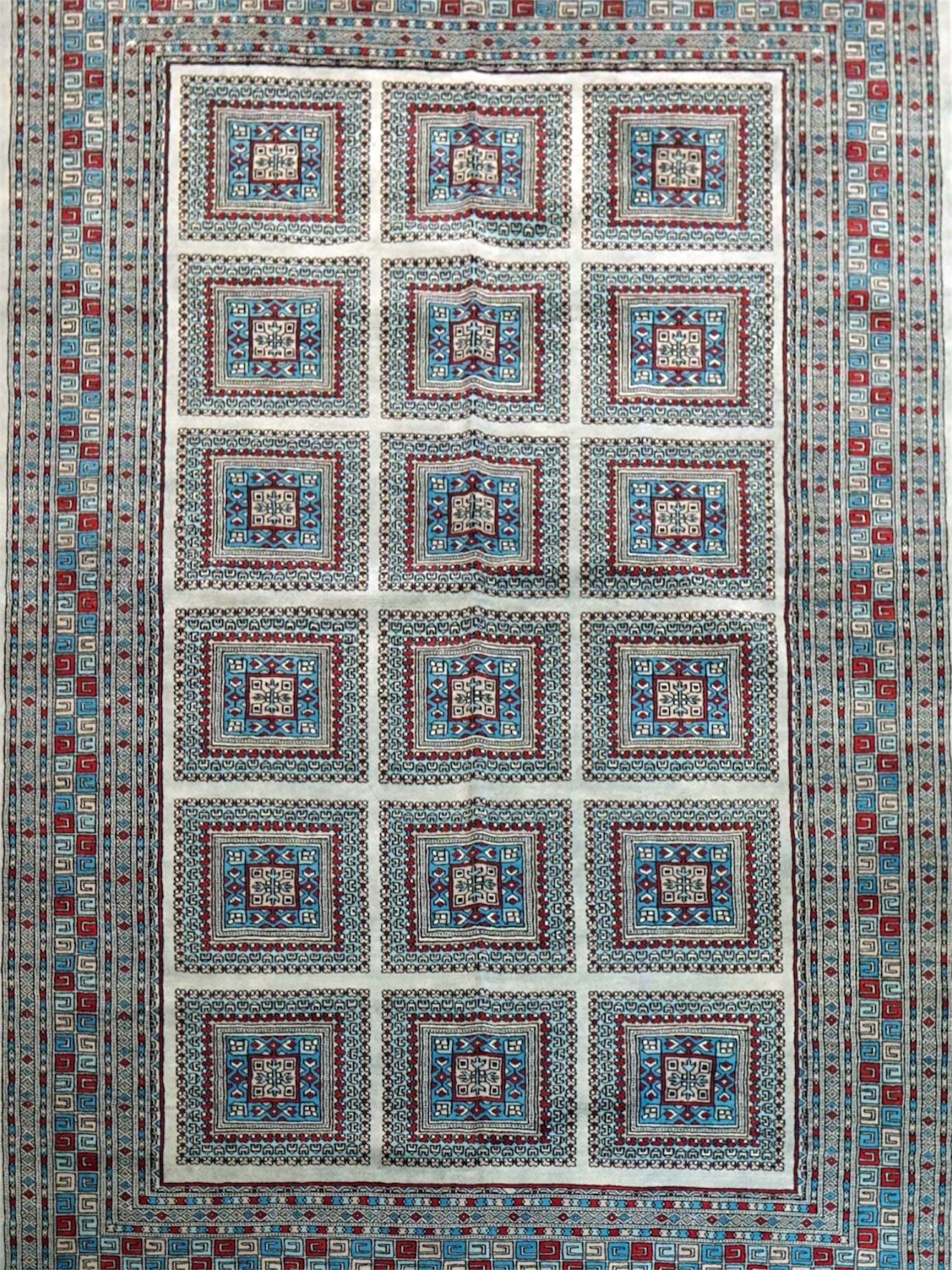  パキスタン手織り絨毯 238×163cm｜メリノウール使用 グレー 幾何学デザイン