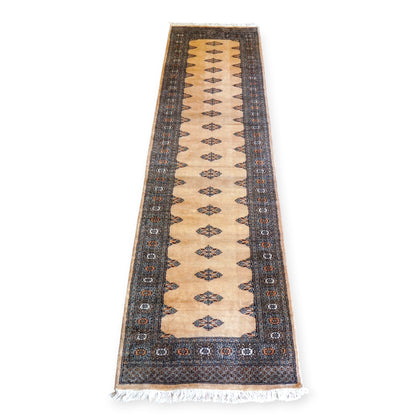  パキスタン手織り絨毯 ランナー 302×79cm｜バタフライモチーフ 手織りラグ