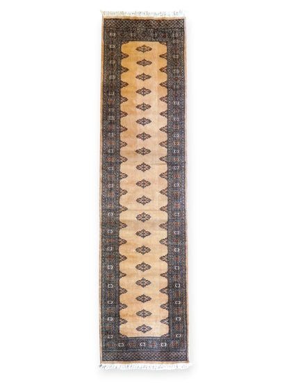  パキスタン手織り絨毯 ランナー 302×79cm｜バタフライモチーフ 手織りラグ