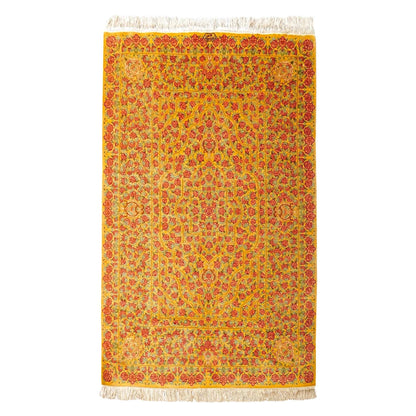  150×100cm　 ペルシャ手織りクム産のシルク100%絨毯 証明書付
