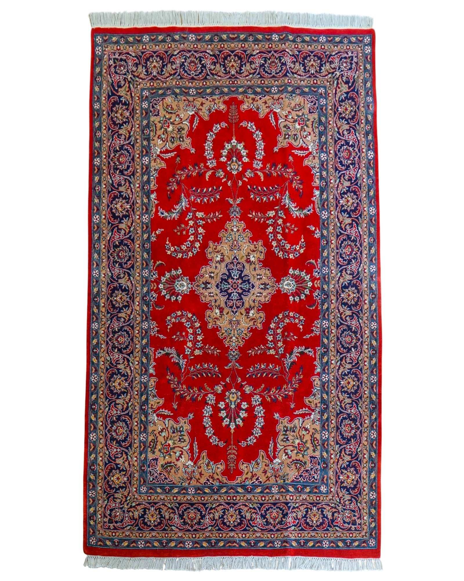  ペルシャ絨毯 手織り ダブルノット 高密度ウール 256×154cm｜厚手で丈夫 赤基調クラシックデザイン