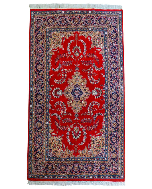  ペルシャ絨毯 手織り ダブルノット 高密度ウール 256×154cm｜厚手で丈夫 赤基調クラシックデザイン