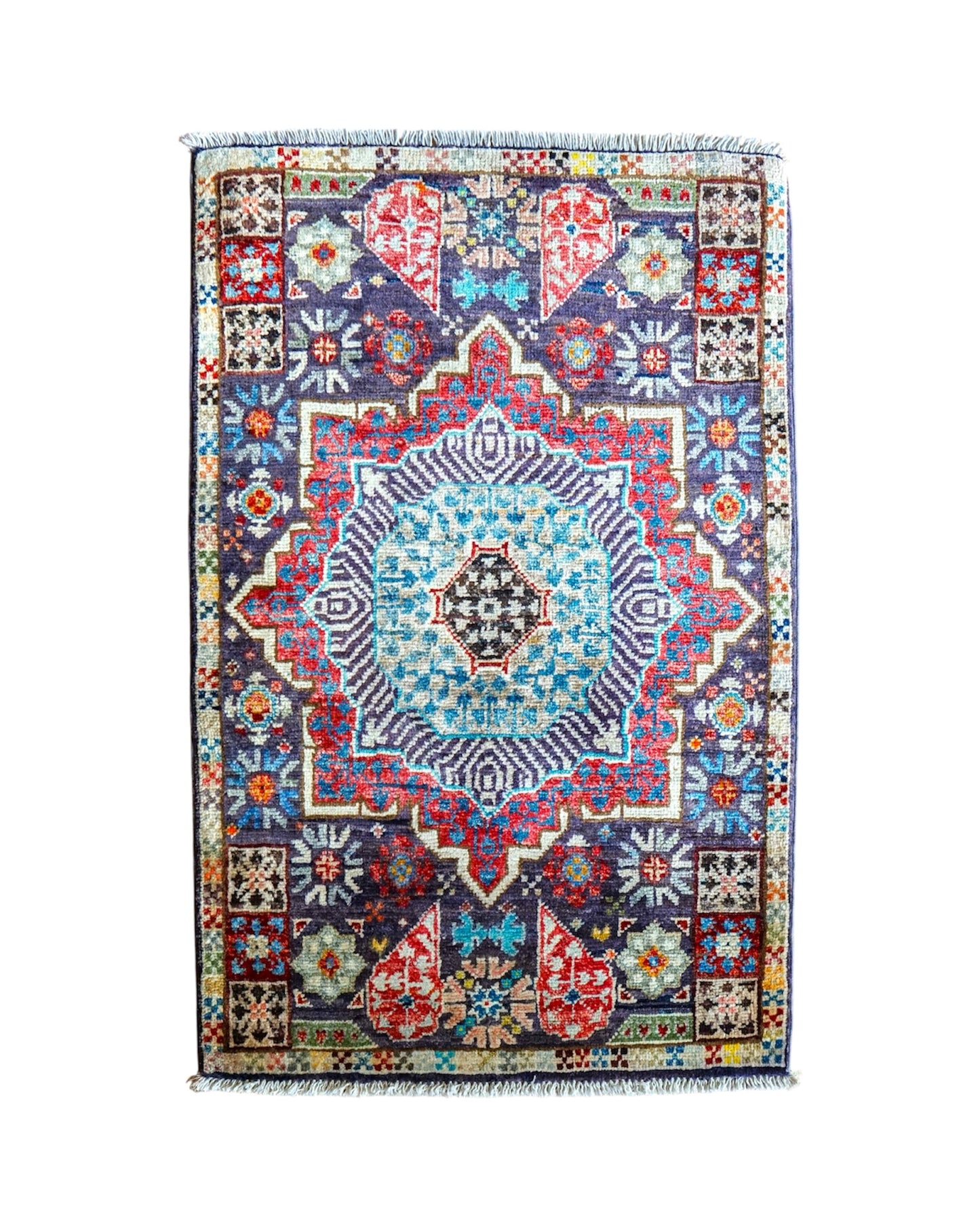  アフガニスタン手織り絨毯 90×60cm｜ガズニウール マムルクデザイン トライバルラグ