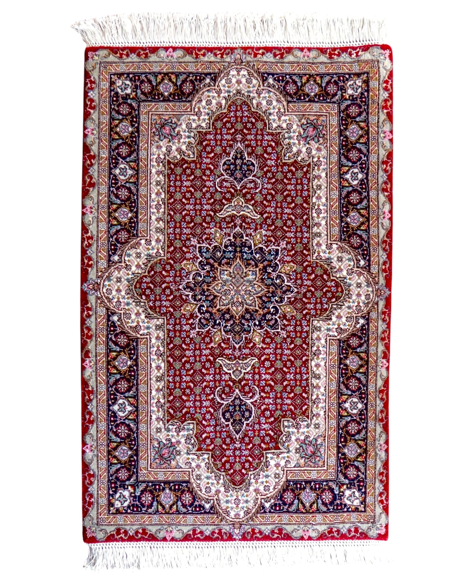  ペルシャ手織り絨毯 タブリーズ産 50RAJ 96×62cm 「マヒ文様」｜ウール＆シルク