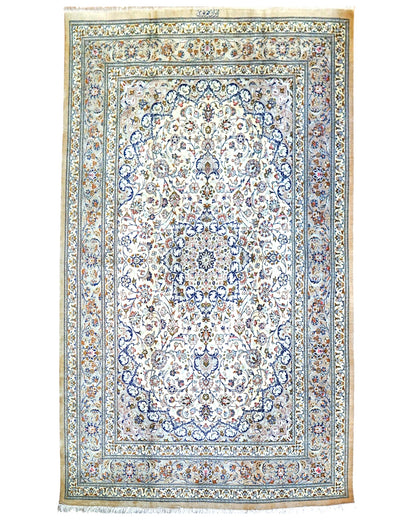  手織りペルシャ絨毯 クム産 ヌーリ工房｜花柄メダリオン 手織りラグ 199×129cm