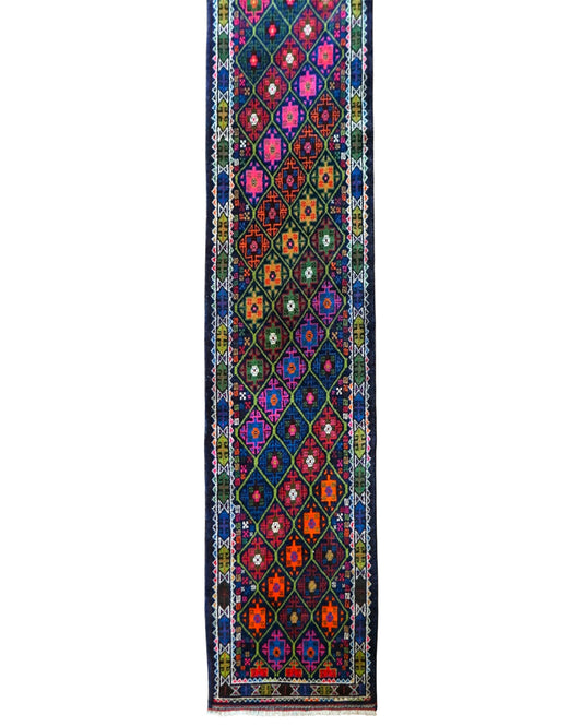 231×55cm アフガニスタン手織り絨毯 ランナー トライバルラグ