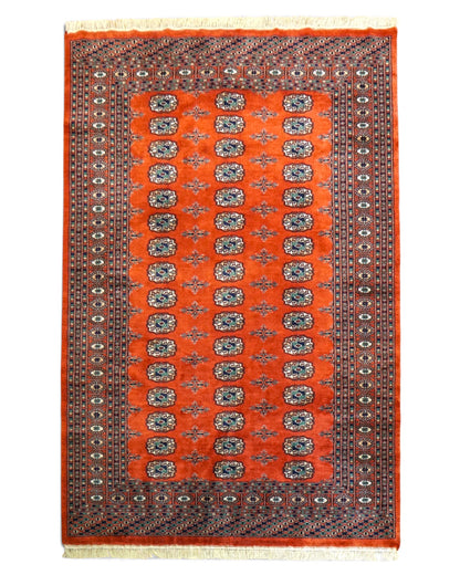  パキスタン手織り絨毯 ボハラ柄・トルクメンデザイン 203×143cm｜メリノウール