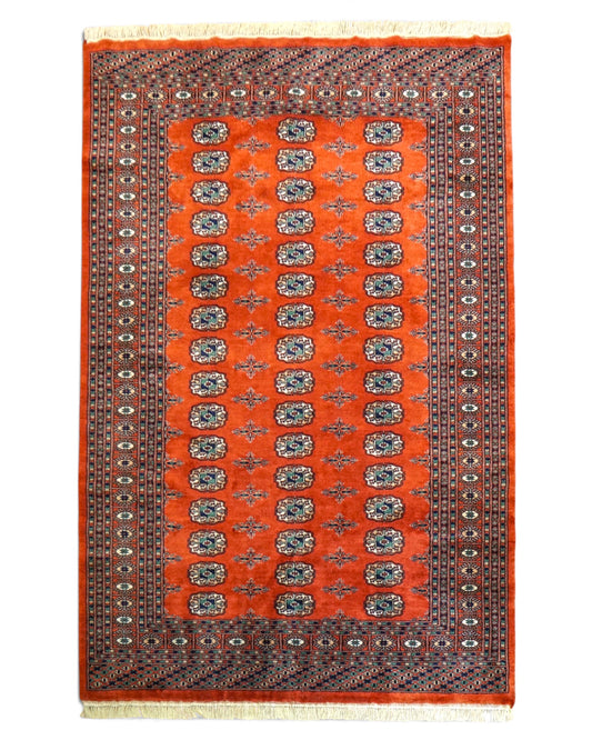  パキスタン手織り絨毯 ボハラ柄・トルクメンデザイン 203×143cm｜メリノウール