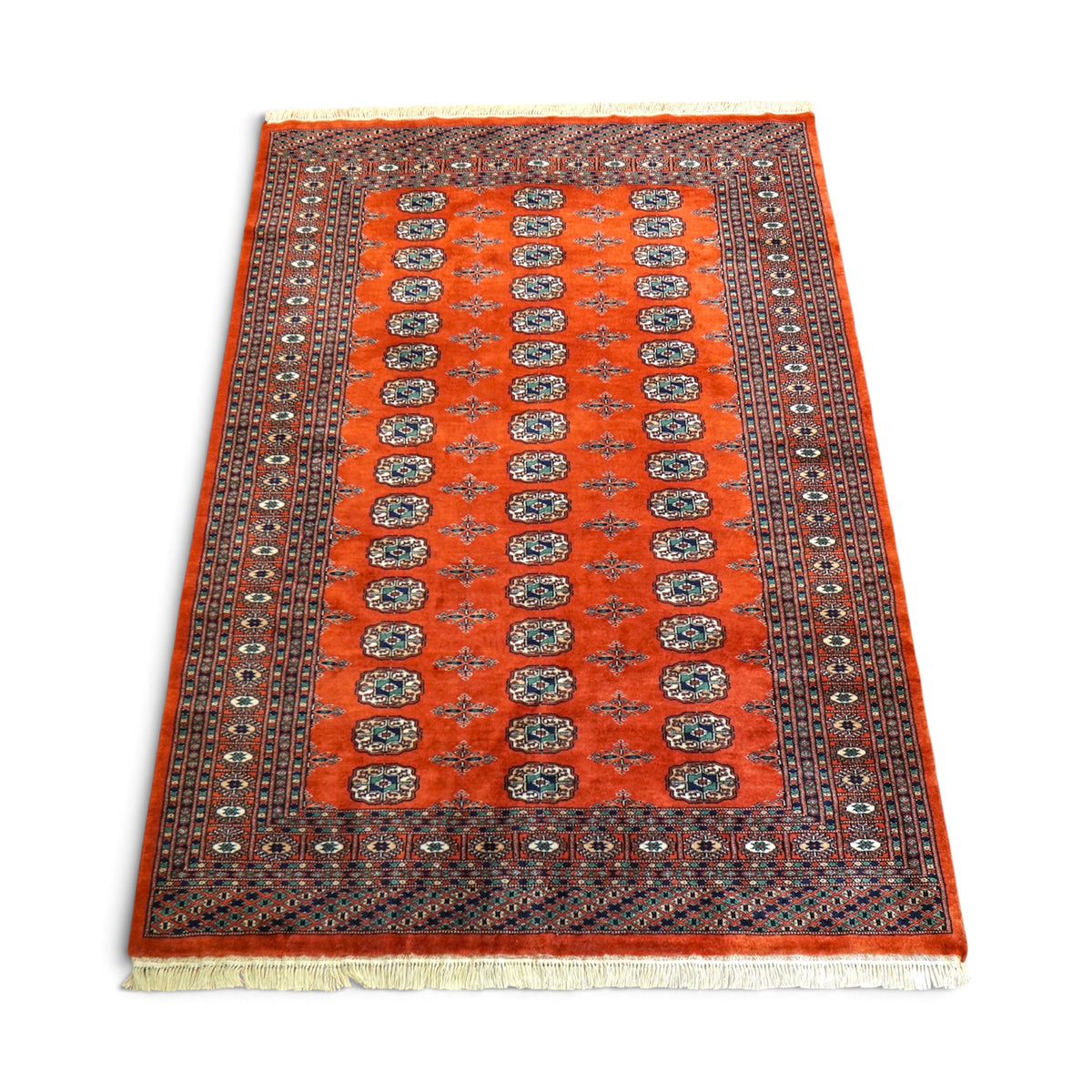  パキスタン手織り絨毯 ボハラ柄・トルクメンデザイン 203×143cm｜メリノウール