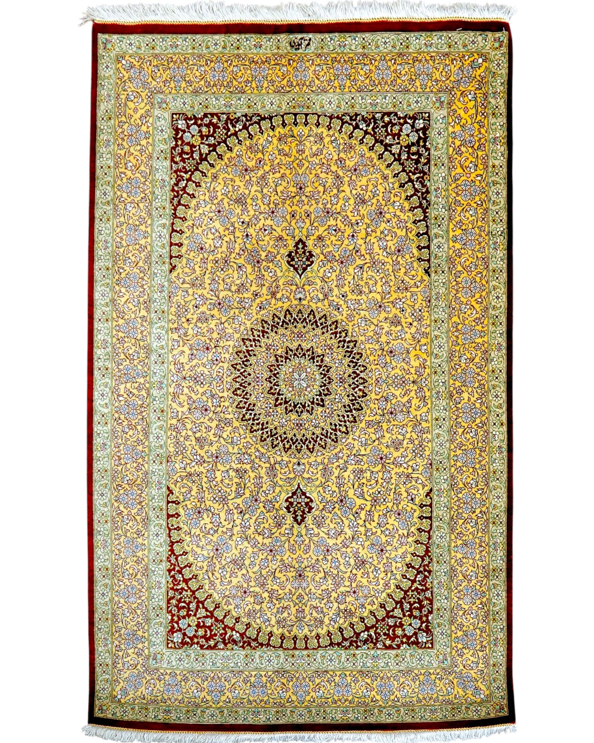  ペルシャ絨毯 クム産  アイヂ工房 シルク100% 手織り 121×78cm
