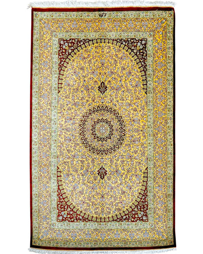  ペルシャ絨毯 クム産  アイヂ工房 シルク100% 手織り 121×78cm