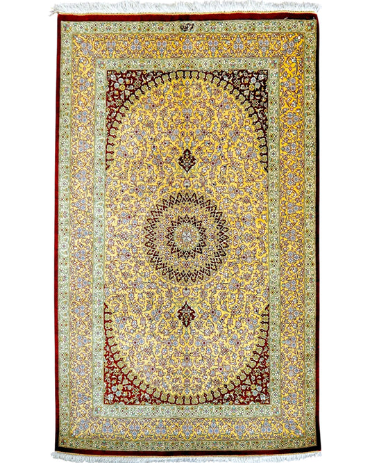 ペルシャ絨毯 クム産  アイヂ工房 シルク100% 手織り 121×78cm