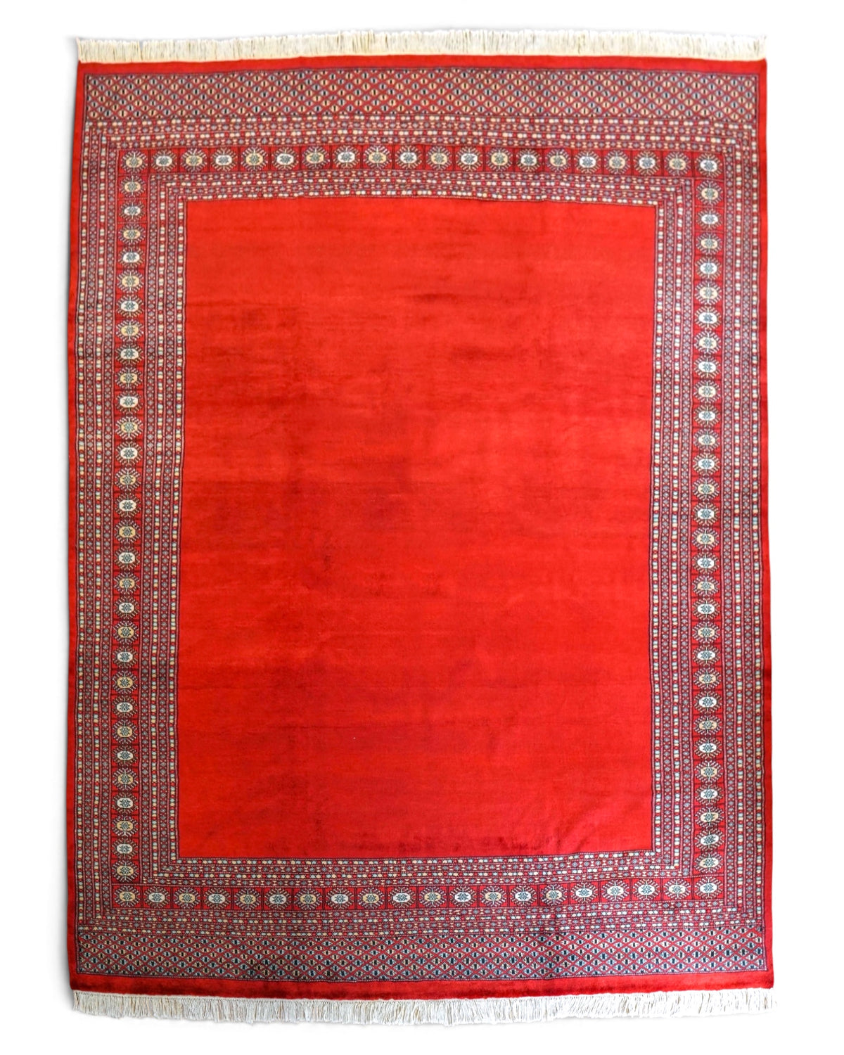  パキスタン手織り絨毯 252×201cm｜ニュージーランド産メリノウール・赤無地デザイン