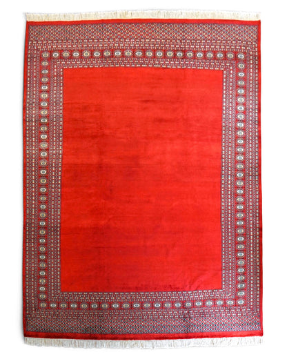  パキスタン手織り絨毯 252×201cm｜ニュージーランド産メリノウール・赤無地デザイン