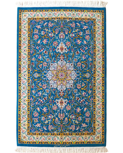  ペルシャ絨毯 イスファハン産 シャー・シャハニ房 約150×98cm｜コルクウール＆シルク 手織り 高級ペルシャ絨毯