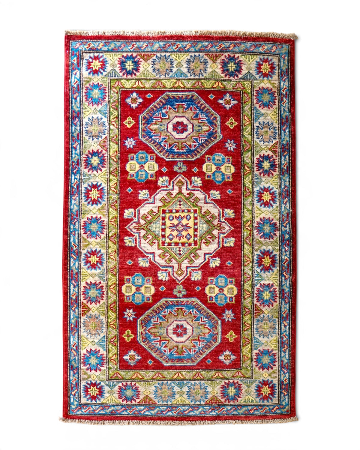  アフガニスタン手織り絨毯 ガズニーウール カザックデザイン 131×85cm