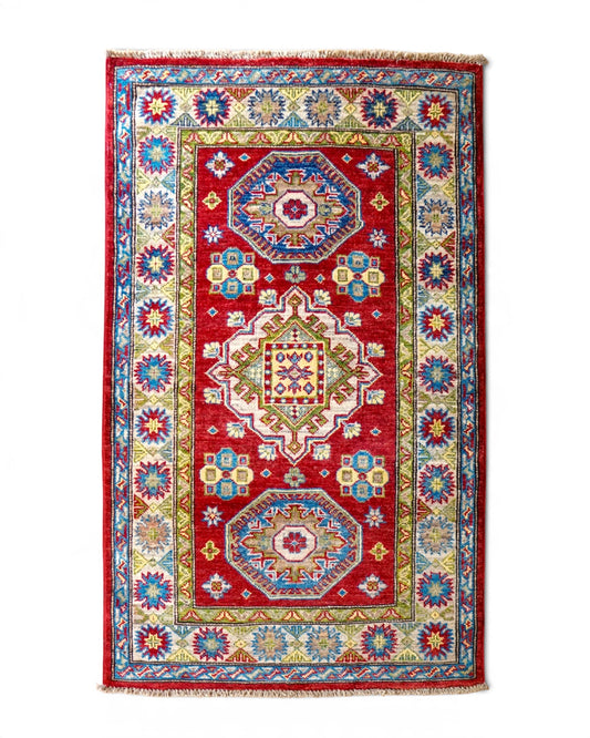  アフガニスタン手織り絨毯 ガズニーウール カザックデザイン 131×85cm