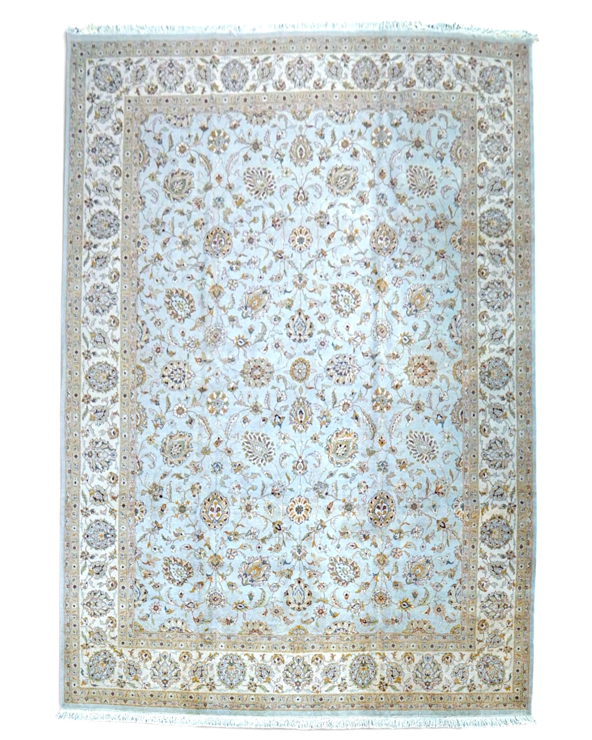  手織りチョビオリエンタルラグ グレー 376×278cm