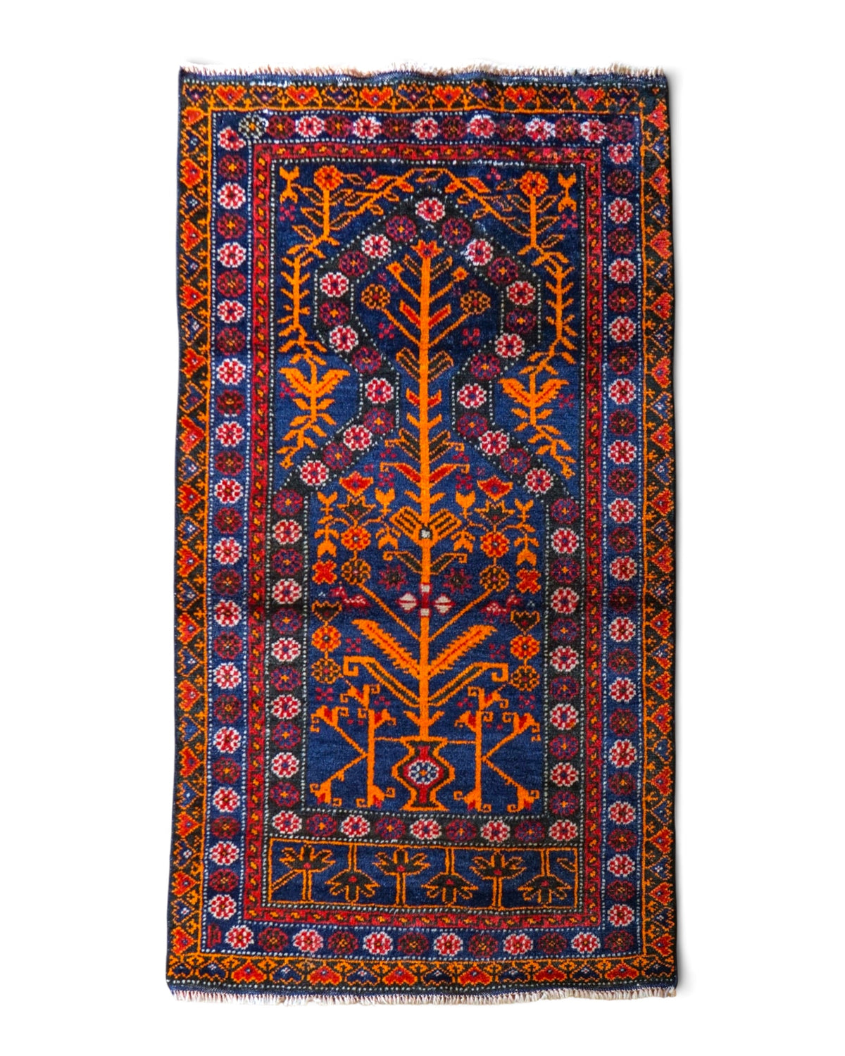  ヴィンテージ トライバルラグ バルーチ族 手織りペルシャ絨毯 133×80cm｜花瓶文様（ゴルダン）・ミフラーブデザイン ウール100％